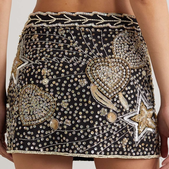 LoveShackFancy x Free People Lani Star Heart Embellished 6 / Sm Black MidRise - Picture 17 of 17